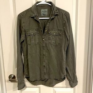 Olive green button up top size small